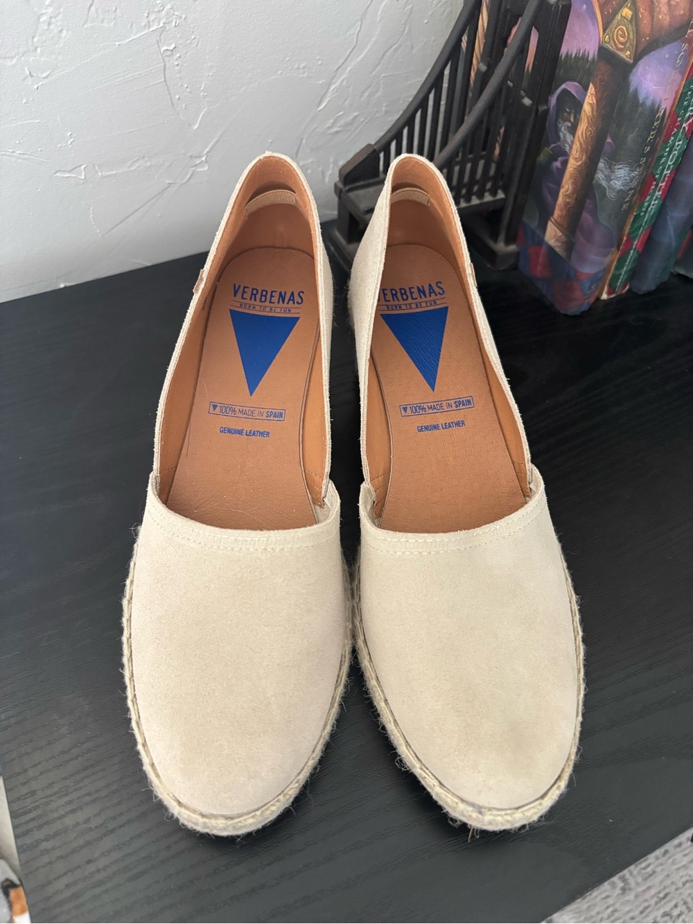 Women's Cream Suede Espadrille Slip-On Wedges